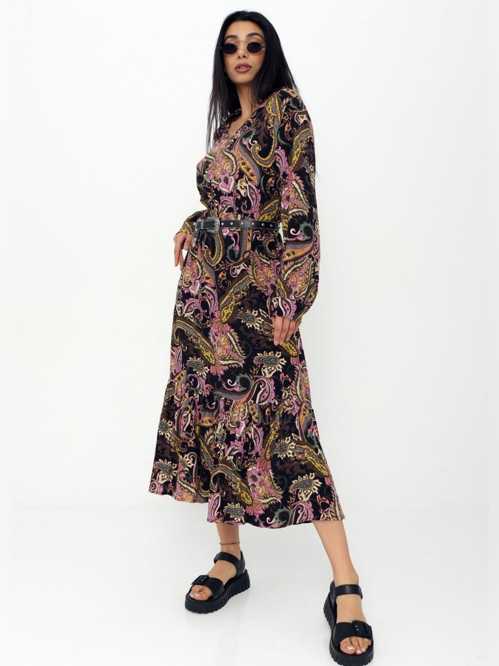 S. Zara BELTED PRINTED DRESS